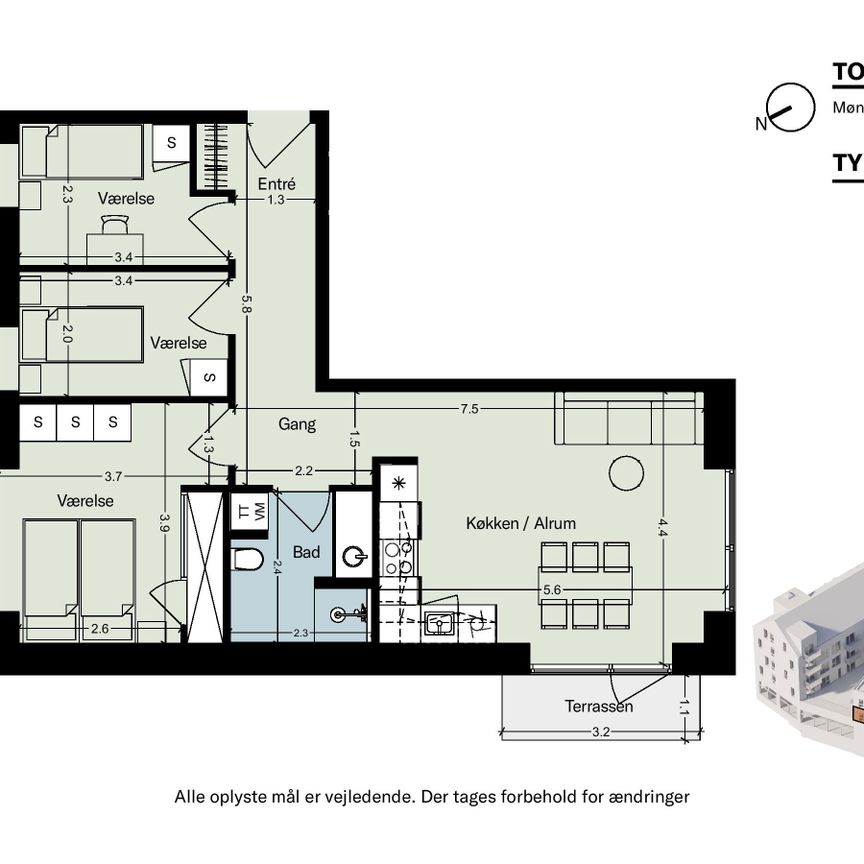 Møntmesterhus - Stor og Lækker 4-værelses lejlighed med køkken-alrum og egen terrasse med unik fælles tagterrasse - Photo 1