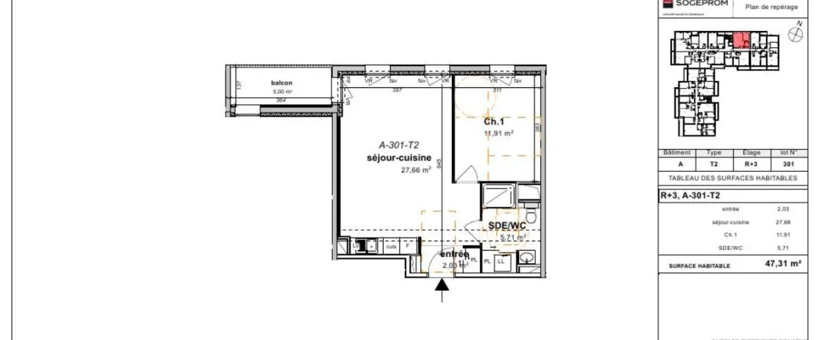 Appartement à louer 2 pièces 47.31m² - Photo 1
