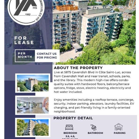 2 CH - 1 SDB - Côte Saint-Luc - $1,525 /mo - Photo 2