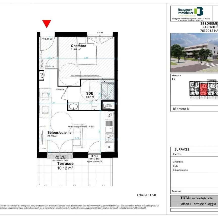 Appartement à louer 2 pièces 38.79m² - Photo 2