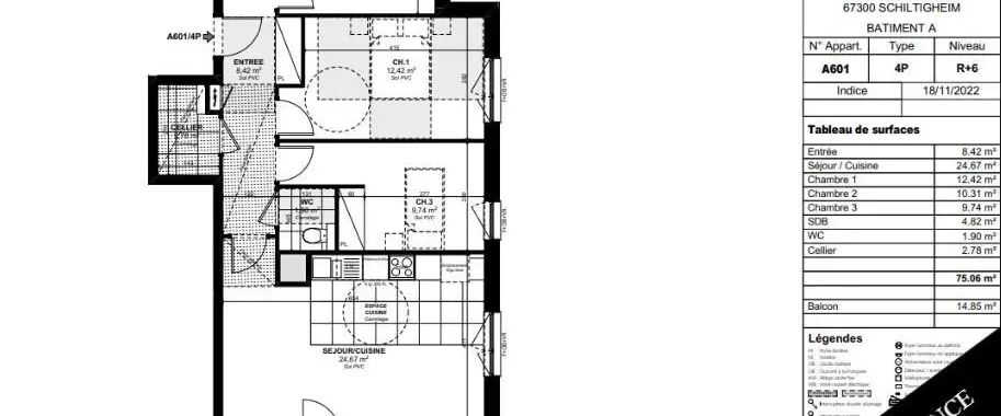 Appartement à louer 4 pièces 75.06m² - Photo 1