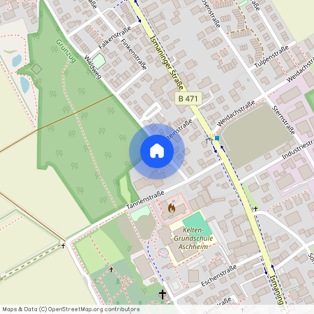 Waldweg, 85609 Aschheim ca. 10, 5 km north-east of Munich-center