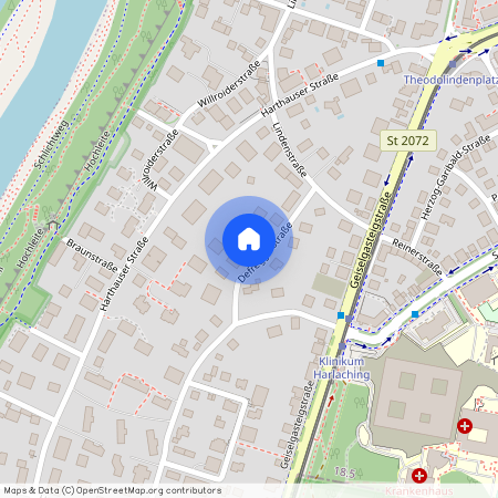 Defreggerstraße, 81545 München Harlaching ca. 6, 1 km south of Munich-center