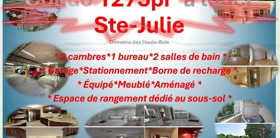 Condo 1275pi² à Ste-Julie : électroménagers, meubles, Borne de recharge, 2 cambres, 1 bureau, 2 salles de bain, cuisine, salle à manger et espace de s - Photo 2