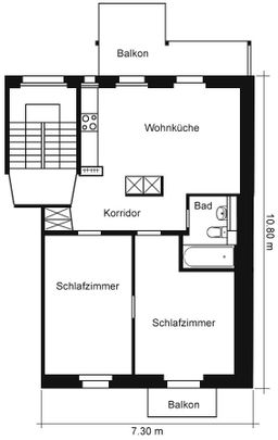 3 Zimmer, 65 m², 1. Stock - Foto 1