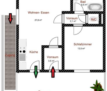 Stadtrand-Lage im Grünen: nette 2 Zimmer Wohnung mit Terrasse + Gar... - Photo 5