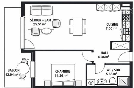 2.5 Zimmer, 60 m² - Photo 2