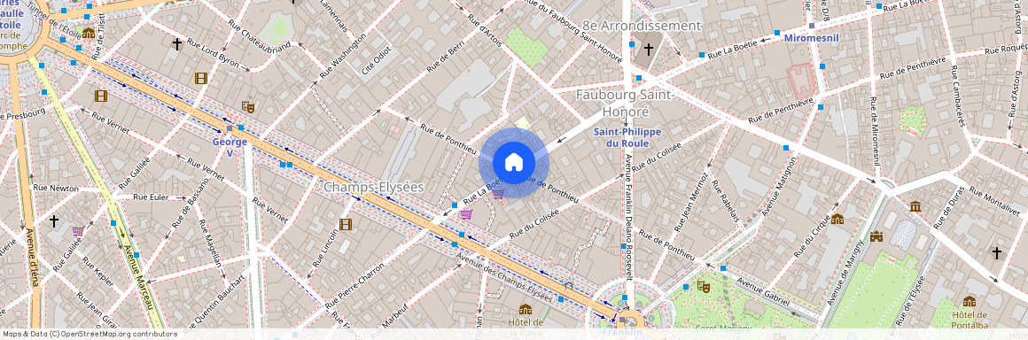 Rue Ponthieu entre rue de Colisée et rue de la Boétie 75008 Paris (8e arrondissement)