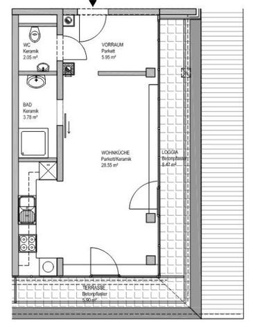 DACHGESCHOSS, INNSTRASSE, 49 m2 Neubau mit 14 m2 Loggia/Terrasse, 2 Zimmer, Komplettküche, Duschbad, Parketten - Foto 3