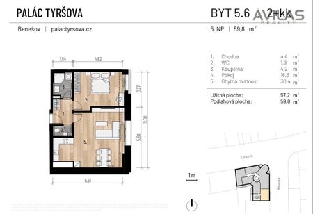 Pronájem bytu 2+kk 57 m², Tyršova , Benešov - Фото 2