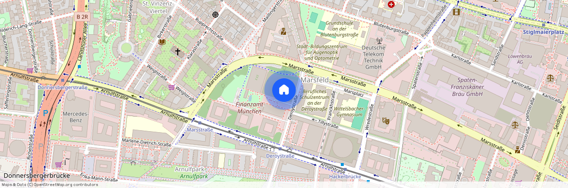 Deroystraße, 80335 München Maxvorstadt ca. 2, 6 km west of Munich-center