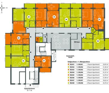 Barrierefreie 1-Raum-Wohnung mit Einbauküche, Dusche und Balkon - Foto 4