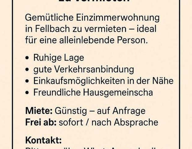 1 Zimmer Wohnung In Fellbach 01787869786 - Foto 1