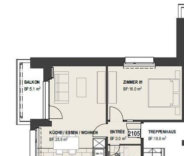 2.5 Zimmer, 48 m², 1. Stock - Foto 6