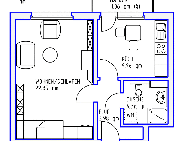 1 Zimmer, Küche, Dusche, Balkon, 2.OG mitte - Photo 1