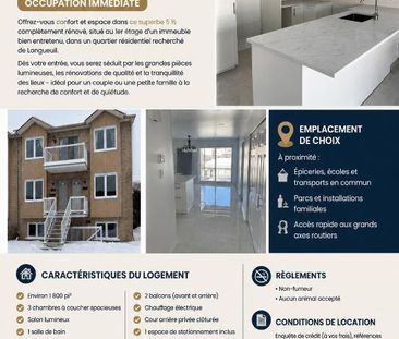 Grand 5 ½ entièrement rénové à Longueuil – Disponible maintenant! - Photo 3