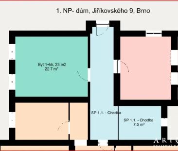 Pronájem útulného, plně zařízeného studia (1+kk, 23 m - Fotografie 3