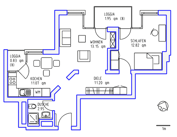2 Zimmer, Küche, Dusche, 2 Loggien, Aufzug, Tiefgarage, 1. OG - Photo 1
