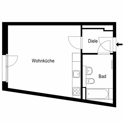 1-Zimmer-Wohnung mit Einbauküche 13.15 - Foto 1