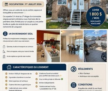 Grand 5 ½ à louer – Longueuil - Photo 1