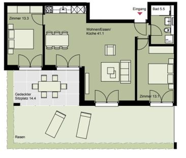 3.5 Zimmer, 73 m², EG - Foto 2