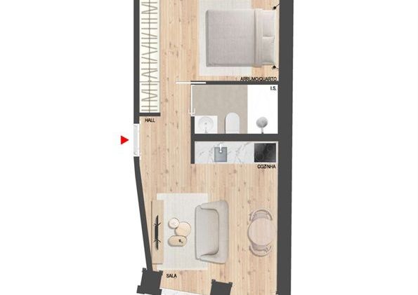 Apartamento T0+1 para arrendamento na Rua Santa Catarina, Porto