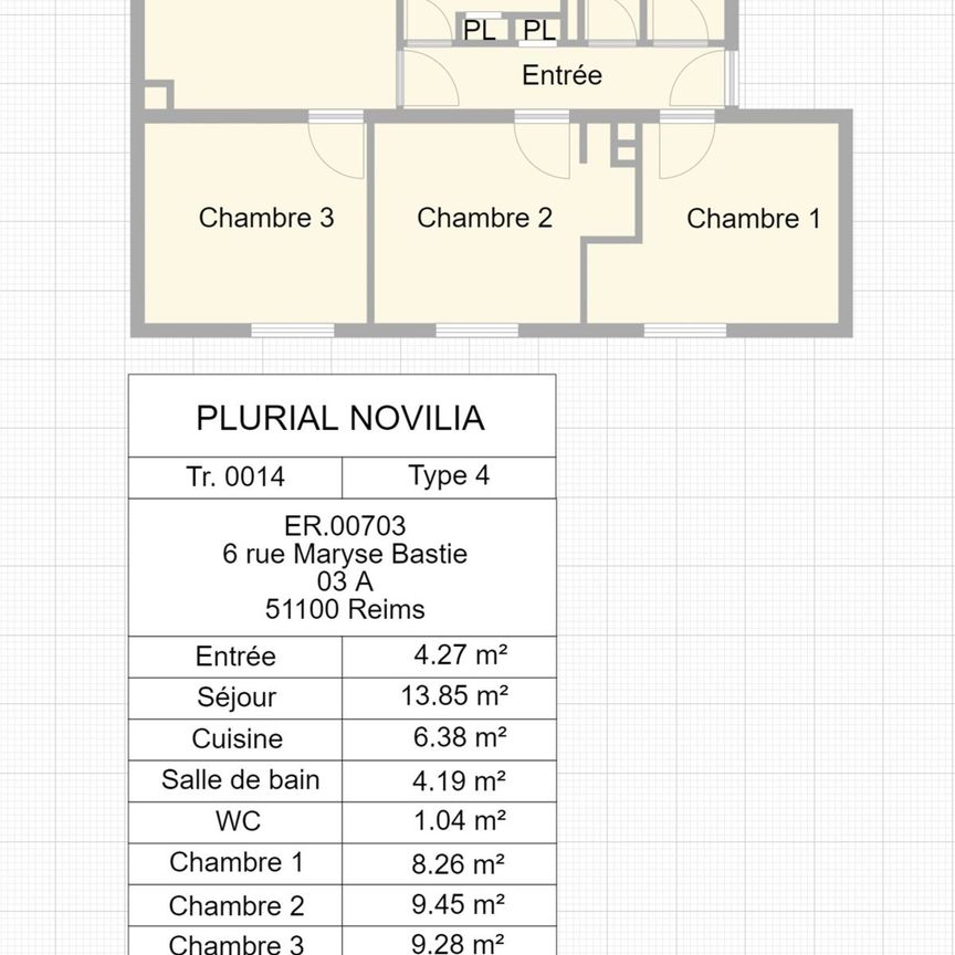 Location appartement T4 59.10m² à Reims (51100) Loyer CC * : 381.25 € Réf : ER.00703 - Photo 2