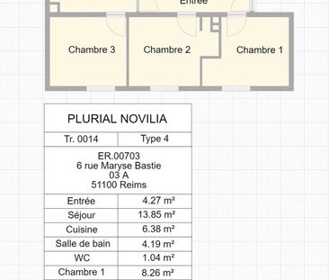 Location appartement T4 59.10m² à Reims (51100) Loyer CC * : 381.25 € Réf : ER.00703 - Photo 1