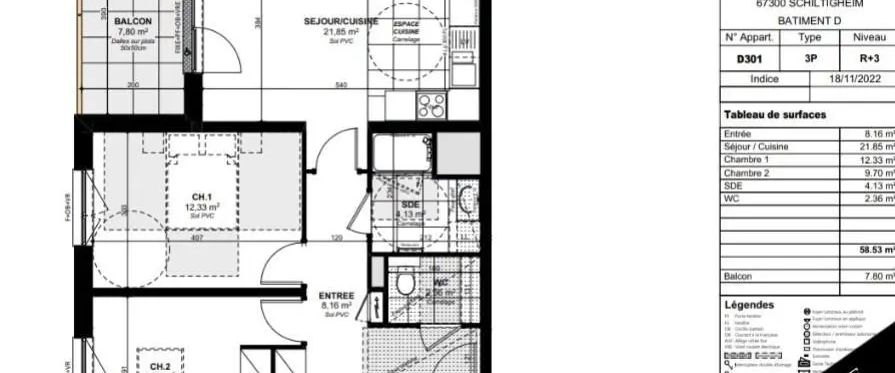 Appartement à louer 3 pièces 58.53m² - Photo 1