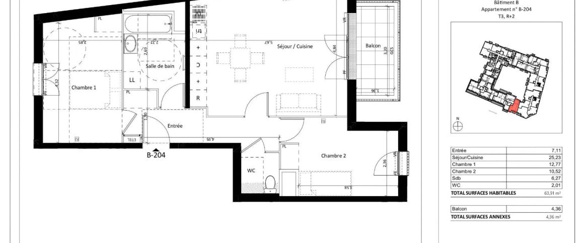 Appartement à louer 3 pièces 63.91m² - Photo 1