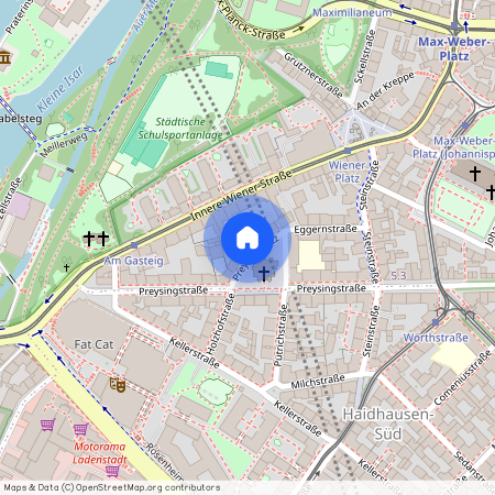 Preysingplatz, 81667 München Au-Haidhausen ca. 1, 3 km south-east of Munich-center