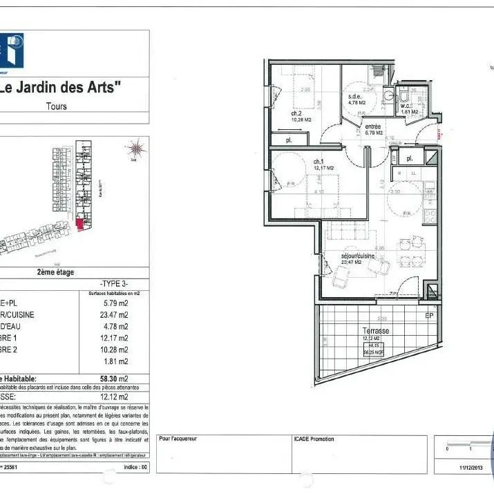Appartement à louer 3 pièces 58.3m² - Photo 2