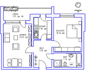 2 Zimmer, Küche, Bad, Loggia, Garage, 1.OG mitte - Photo 2