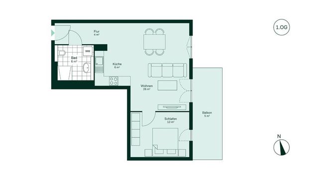 Erstbezug 1.OG Quartier HUGOS: Schöne 2-Zimmer Wohnung mit Balkon - Photo 1