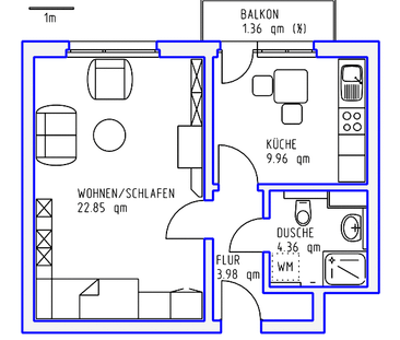 1 Zimmer, Küche, Dusche, Balkon, 2.OG mitte - Foto 1