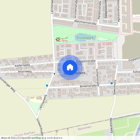 Heimgartenweg, 85757 Karlsfeld ca. 12, 4 km north-west of Munich-center