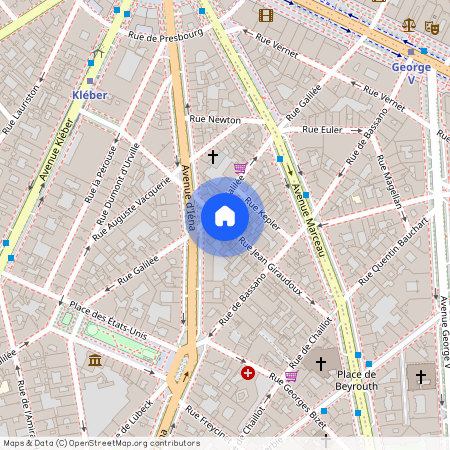 Rue de Chaillot entre rue Georges Bizet et rue Jean Giraudoux 75016 Paris (16e arrondissement)