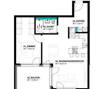 2.5 Zimmer, 65 m², 2. Stock - Foto 2