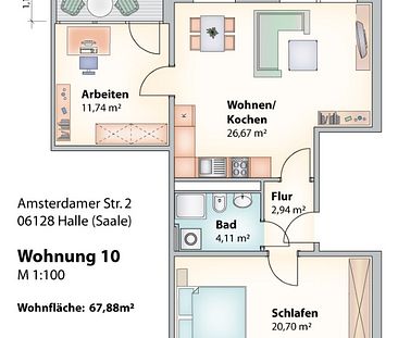 Mit kleinem Balkon - viel Platz für Wohnen und Arbeiten in Halles Süden - Foto 1