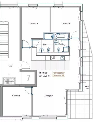 4.5 pièces neuf avec grand balcon - Foto 2