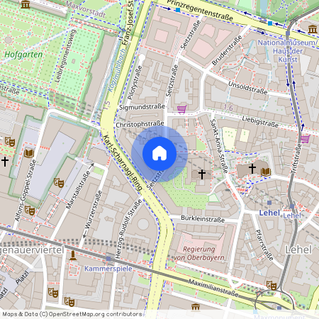 Seitzstraße, 80538 München Lehel ca. 0, 5 km north-east of Munich-center