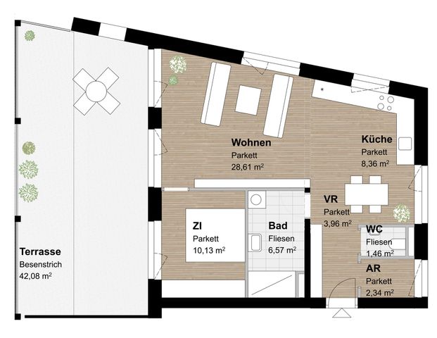 Sehr helle 2-Zimmer-Wohnung mit überdachter Terrasse - Photo 1