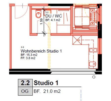1 Zimmer, 20 m², 1. Stock - Foto 5