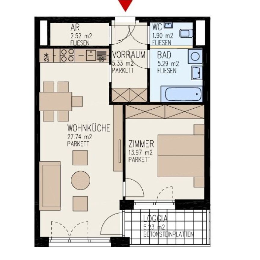 Moderne 2-Zimmer-Wohnung mit Loggia und voll ausgestatteter Küche in Linz zu vermieten! (Top 61) - Foto 1