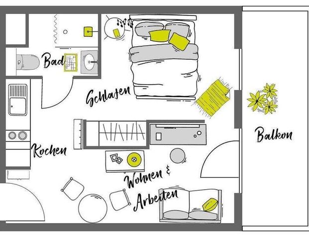 Möbliertes Suite mit Balkon - Nur für 1 Person! - Foto 1