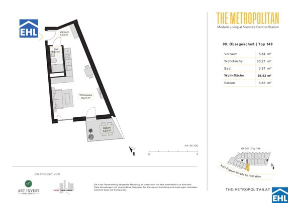Sonnwendviertel: 1-Zimmer-Wohnung mit Balkon im 9. OG – Fitnessraum, Co-Working & Rooftop-Terrasse inklusive! - Foto 1