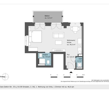 Neubau! Gemütliche 1-Raumwohnung mit Balkon und Einbauküche! - Foto 6