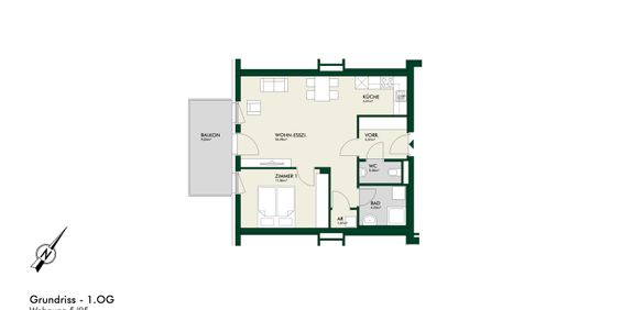 Erstbezug - Sonnige 2-Zimmer-Wohnung im Obergeschoss mit Balkon - Photo 3