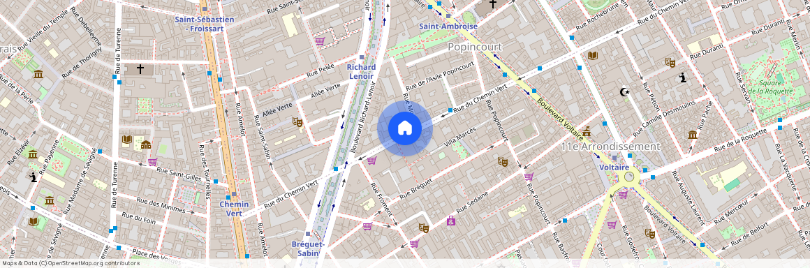 Rue du Chemin vert entre Rue Popincourt et Rue Mouffle 75011 Paris (11e arrondissement)