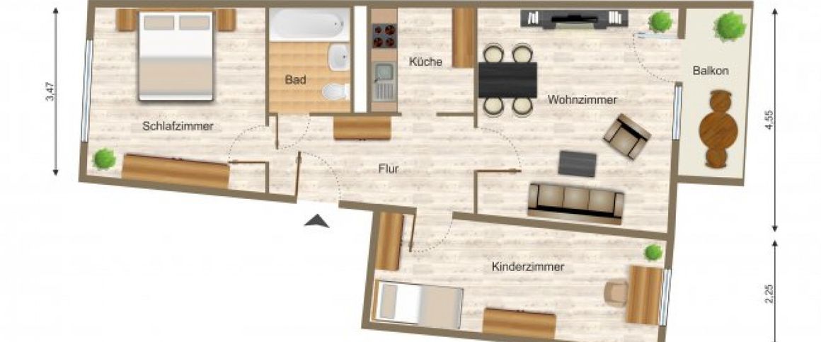 Wohnung, 3 Zimmer (61,64 m²) - Photo 1